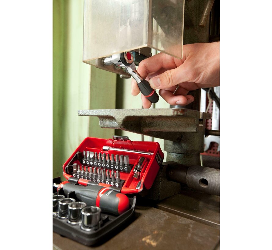 FACOM R.360NANOPB ratel R.360 met ultra compacte doppenset 6-kant 1/4" in opbergdoos 38-delig