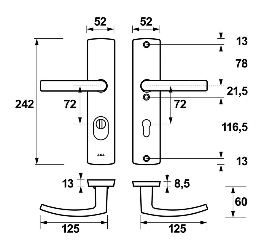 Axa Curve Plus Veiligheidsbeslag kruk Blok PC72 anti-kerntrek