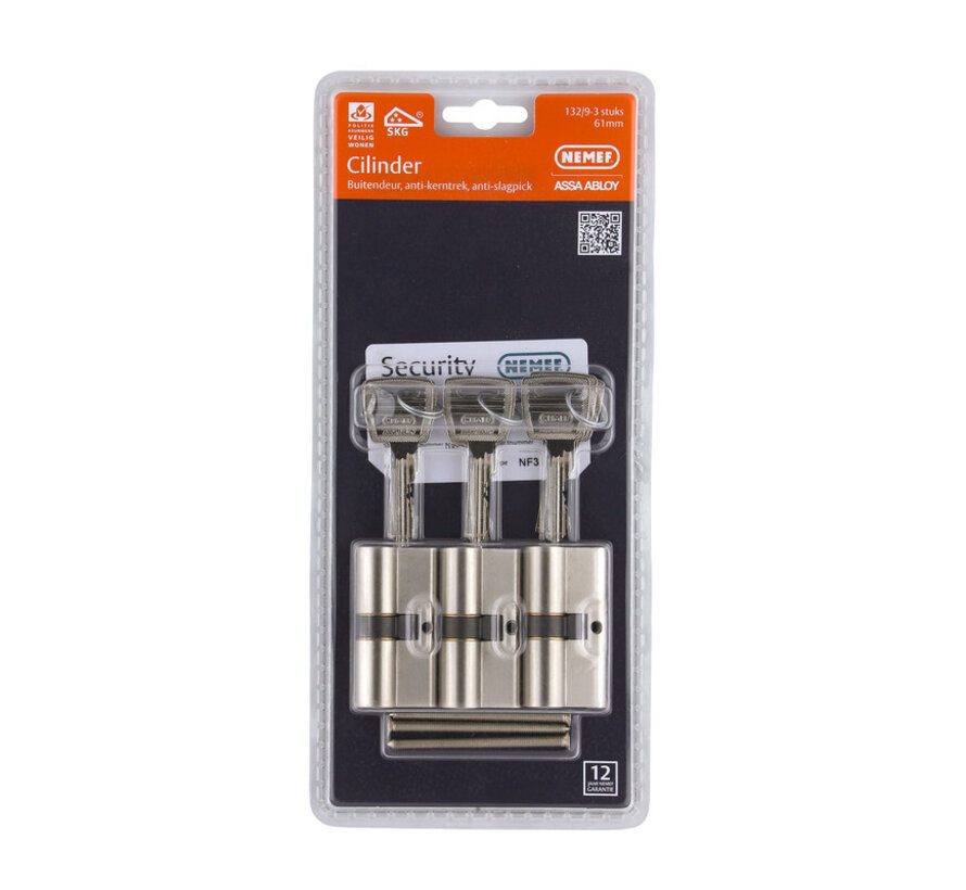 Nemef veiligheidscilinder 30/30 mm SKG 3-sterren gelijksluitend (3 stuks)