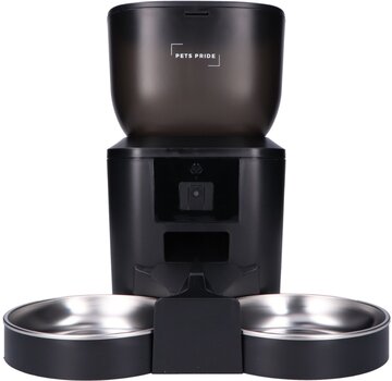 Pets Pride Automatische voerbak kat en hond - Dubbele voederbak met Full HD camera Zwart