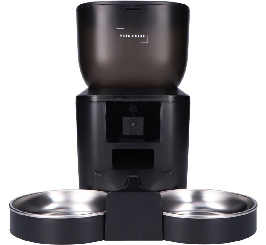 Pets Pride Automatische voerbak kat en hond - Dubbele voederbak met Full HD camera Zwart
