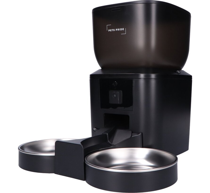 Pets Pride Automatische voerbak kat en hond - Dubbele voederbak met Full HD camera Zwart