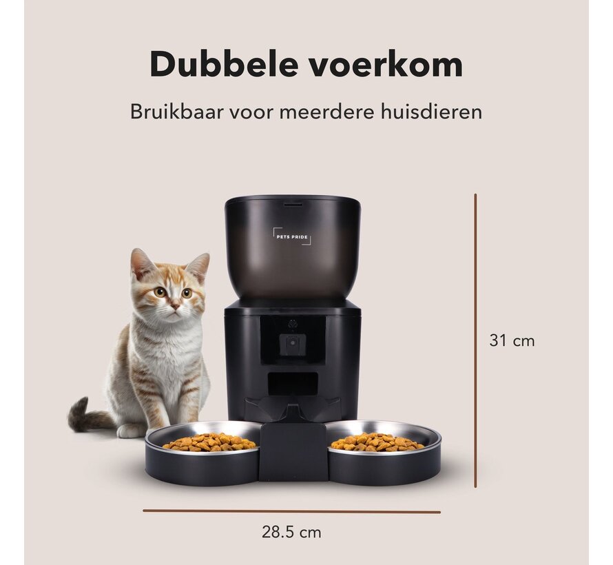Pets Pride Automatische voerbak kat en hond - Dubbele voederbak met Full HD camera Zwart