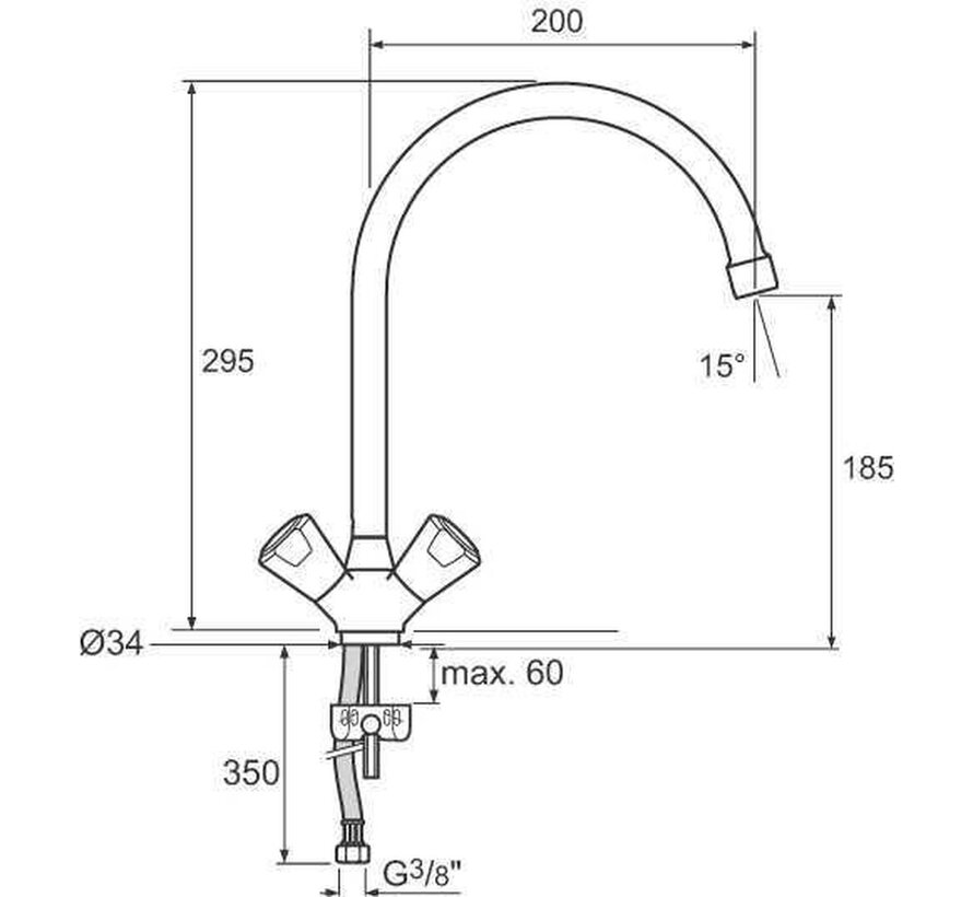 Venlo Nimbus II Messing Eco keukenkraan met draaibare uitloop chroom 200mm