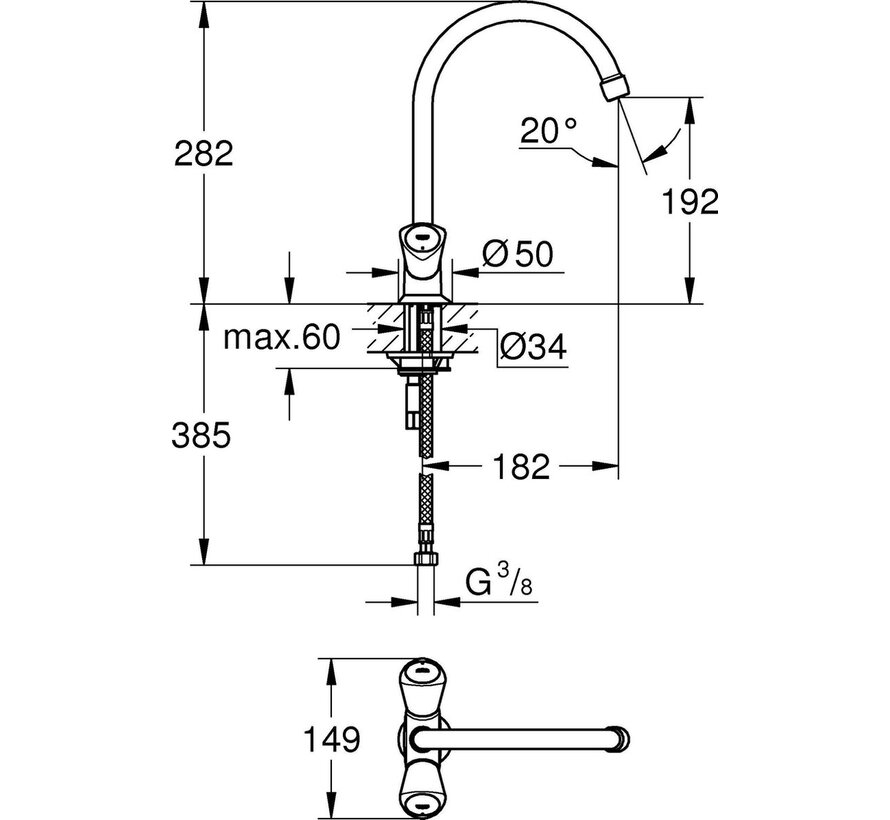Grohe Costa-S keukenkraan met hoge uitloop chroom