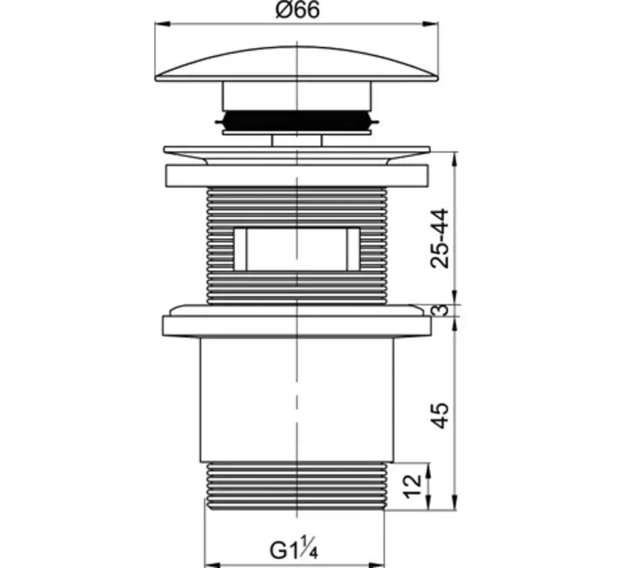Wirquin afvoerplug 73-92mm met clickwaste en overloop chroom