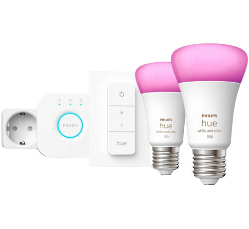 Philips Hue White & Color Ambiance Starterset met 2 x E27 + Bridge + Dimmer + Smart Plug