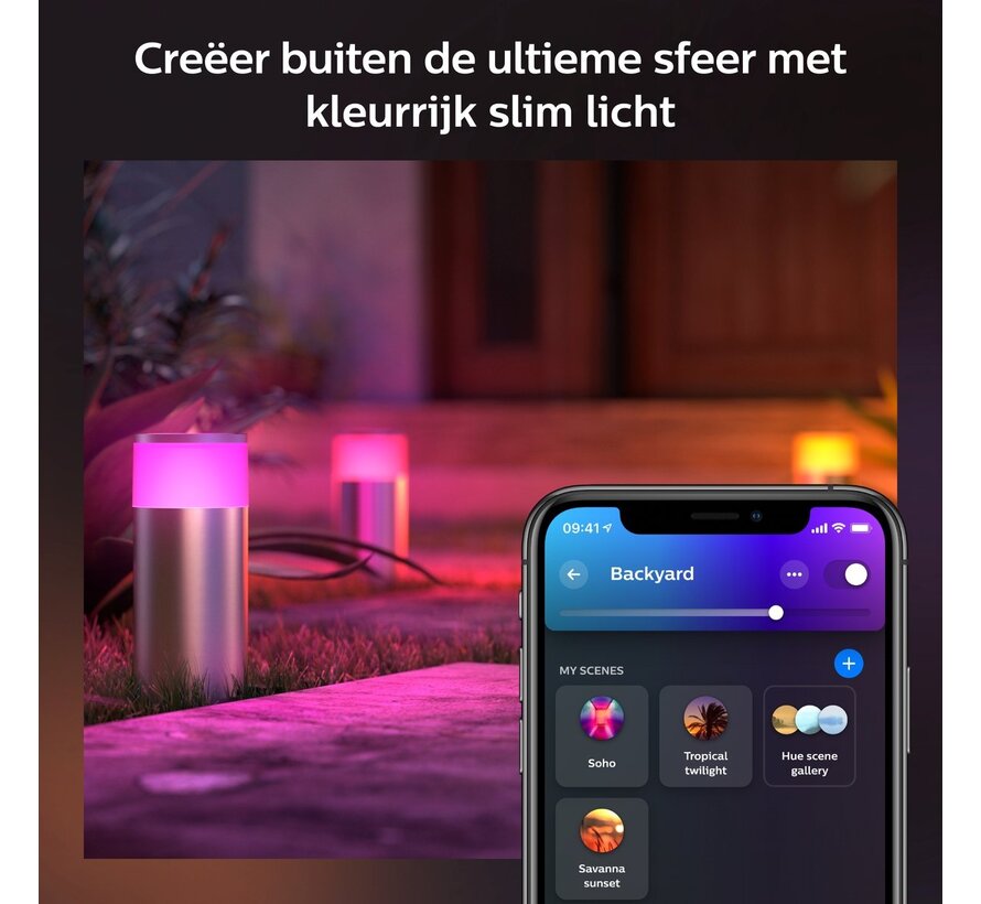 Philips HUE outdoor tuinsokkel Calla RVS