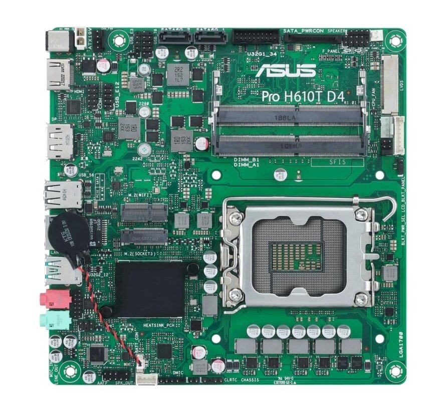 ASUS Pro H610T D4-CSM - Thin Mini-ITX moederbord - LGA1700 - 2x DDR4 SO-DIMM - H610 - Gigabit LAN