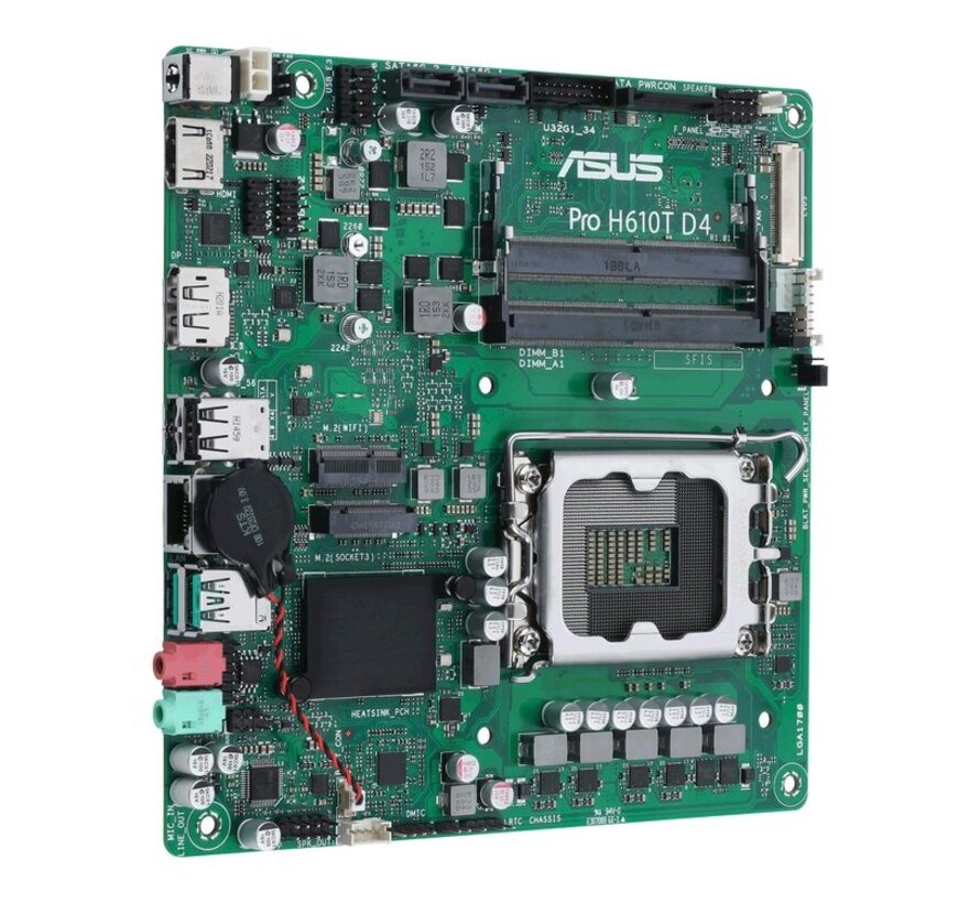 ASUS Pro H610T D4-CSM - Thin Mini-ITX moederbord - LGA1700 - 2x DDR4 SO-DIMM - H610 - Gigabit LAN