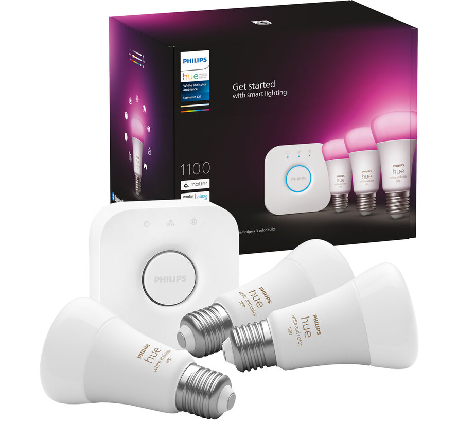 Philips Hue White & Color Startpakket E27 (3-pack) + Bridge