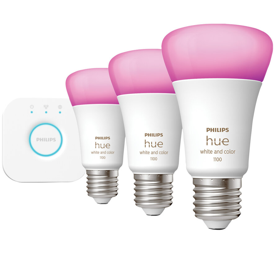Philips Hue White & Color Startpakket E27 (3-pack) + Bridge