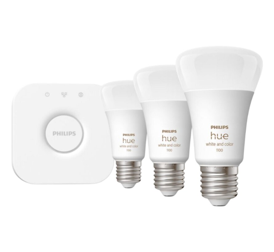 Philips Hue White & Color Startpakket E27 (3-pack) + Bridge