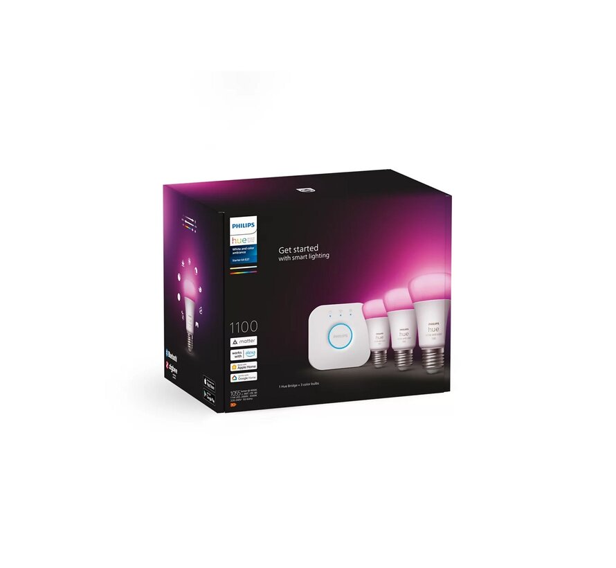 Philips Hue White & Color Startpakket E27 (3-pack) + Bridge