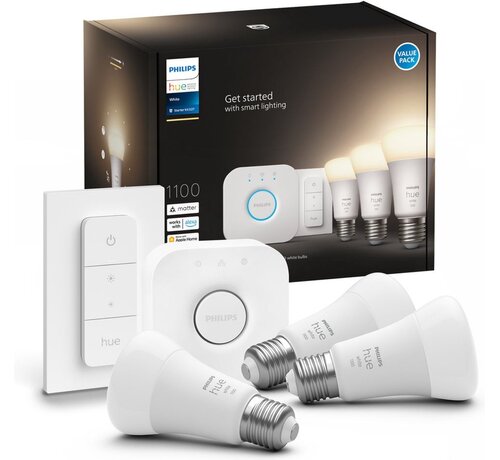 Philips Hue White Starter Pack E27 – 3 lampen + Dimmer Switch + Bridge