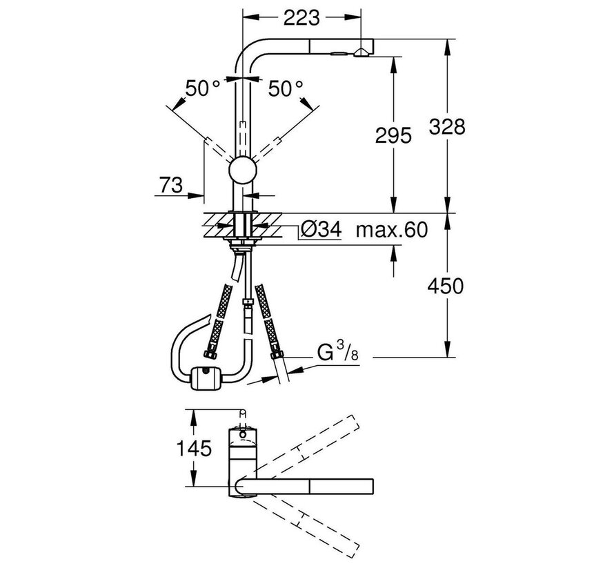 Grohe Minta keukenkraan met uittrekbare dual-spray handdouche – chroom