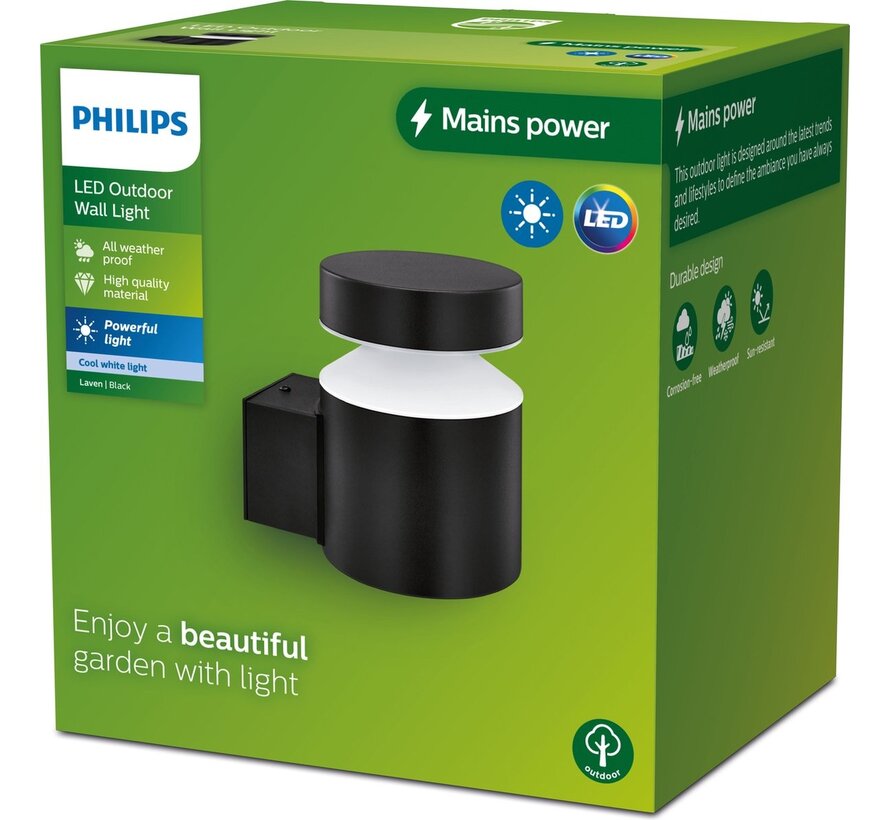 Philips myGarden Laven buitenlamp – wand – 6 W LED – zwart