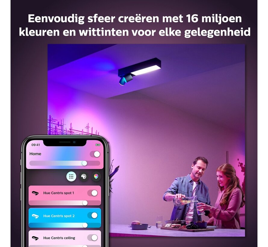 Philips Hue Centris opbouwspot 2-spots + lichtbalk zwart - white & color