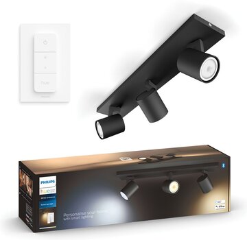 Philips Hue Runner 3-spots opbouwspot White Ambiance zwart + Dimmer