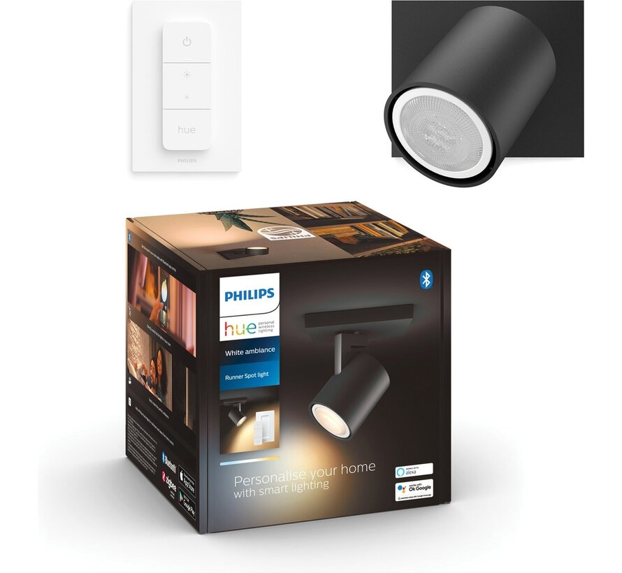 Philips Hue White ambiance Runner opbouwspot 1-spot zwart inclusief Hue Dimmer switch