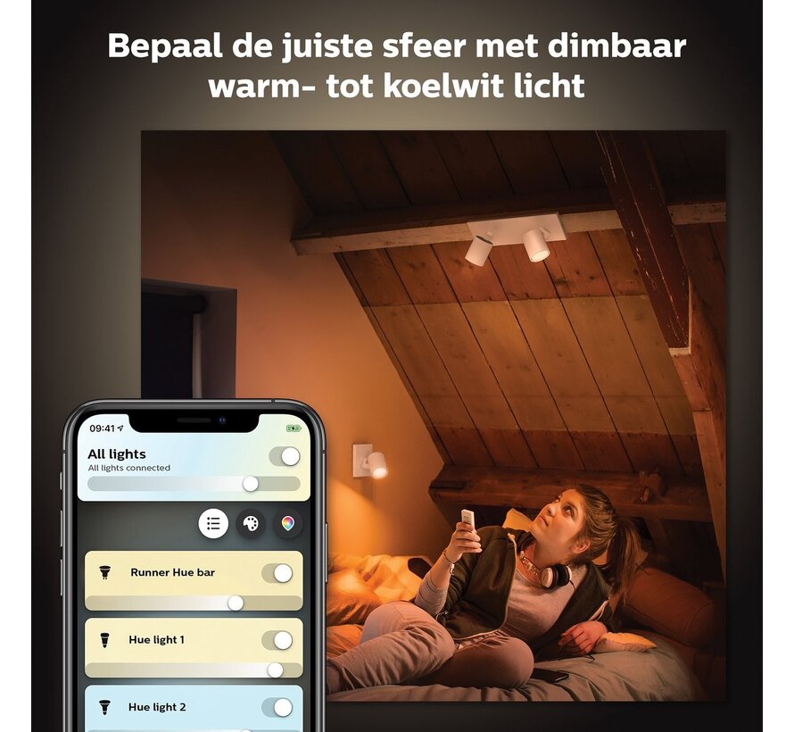 Philips Hue White ambiance Runner opbouwspot 2-spots wit inclusief Hue Dimmer switch