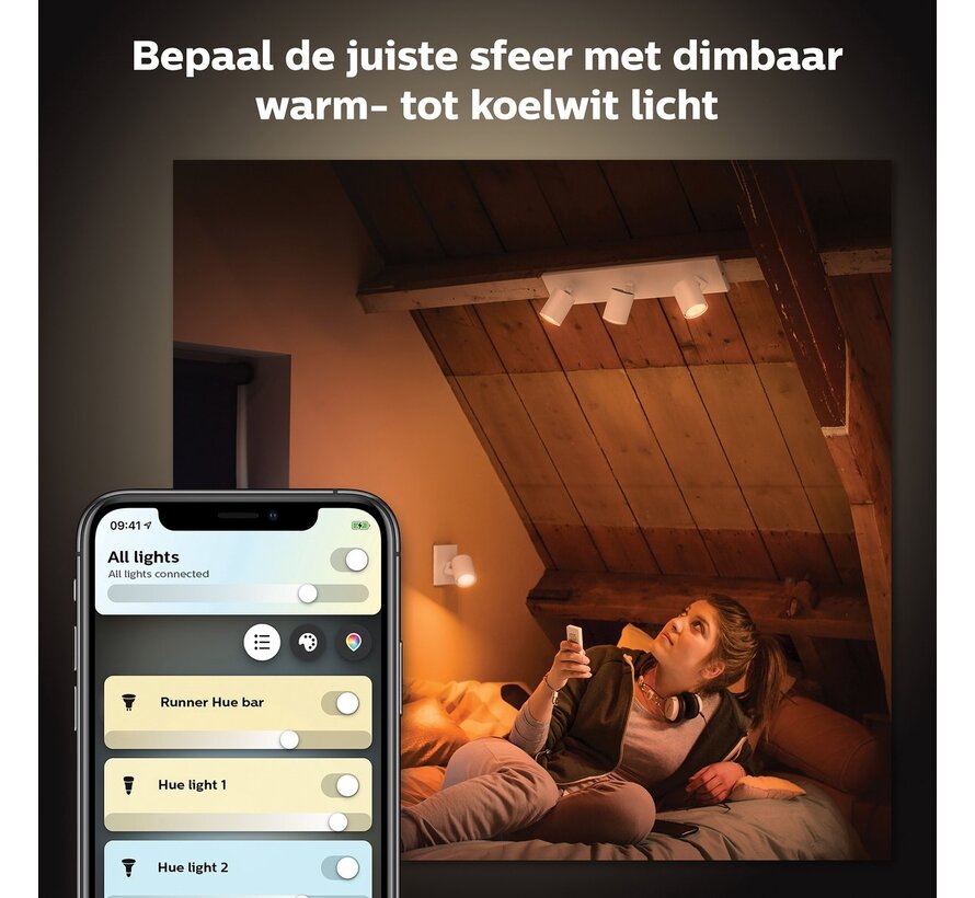 Philips Hue White ambiance Runner opbouwspot 1-spot wit inclusief Hue Dimmer switch