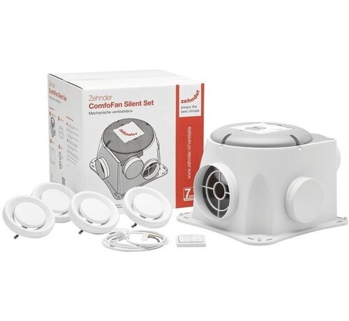 Zehnder ComfoFan Silent alles-in-1 ventilatiebox met vochtsensor, Euro- én Perilexstekker