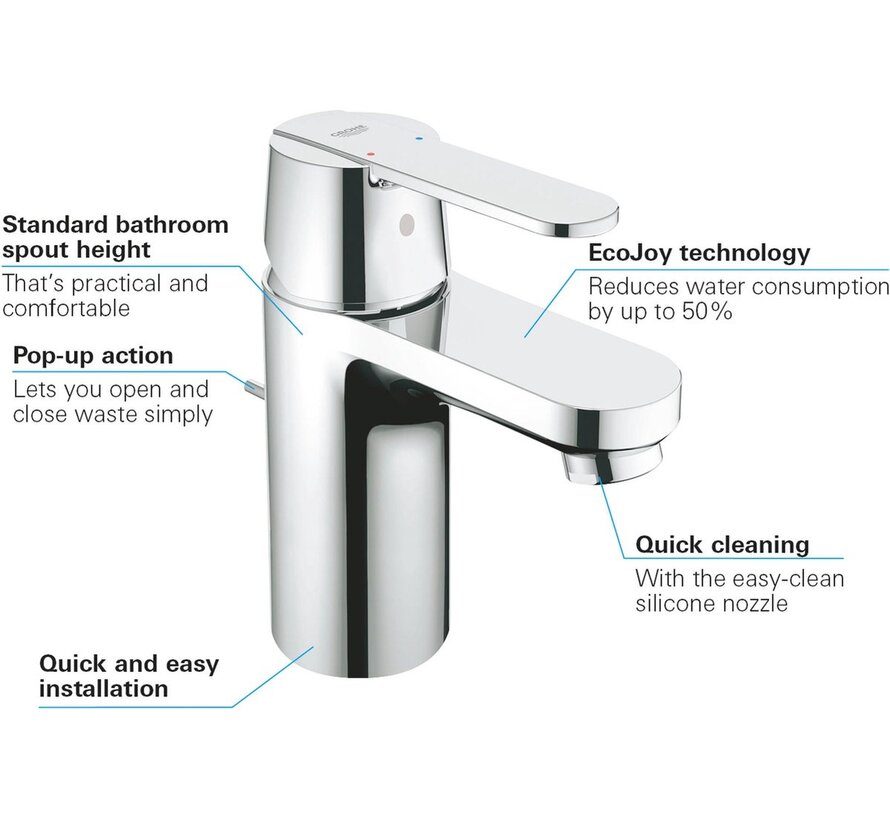 Grohe QuickFix Get wastafelmengkraan met trekwaste chroom