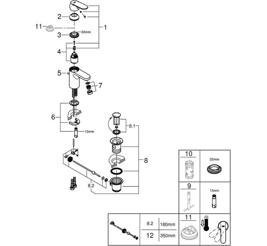 Grohe QuickFix Get wastafelmengkraan met trekwaste chroom