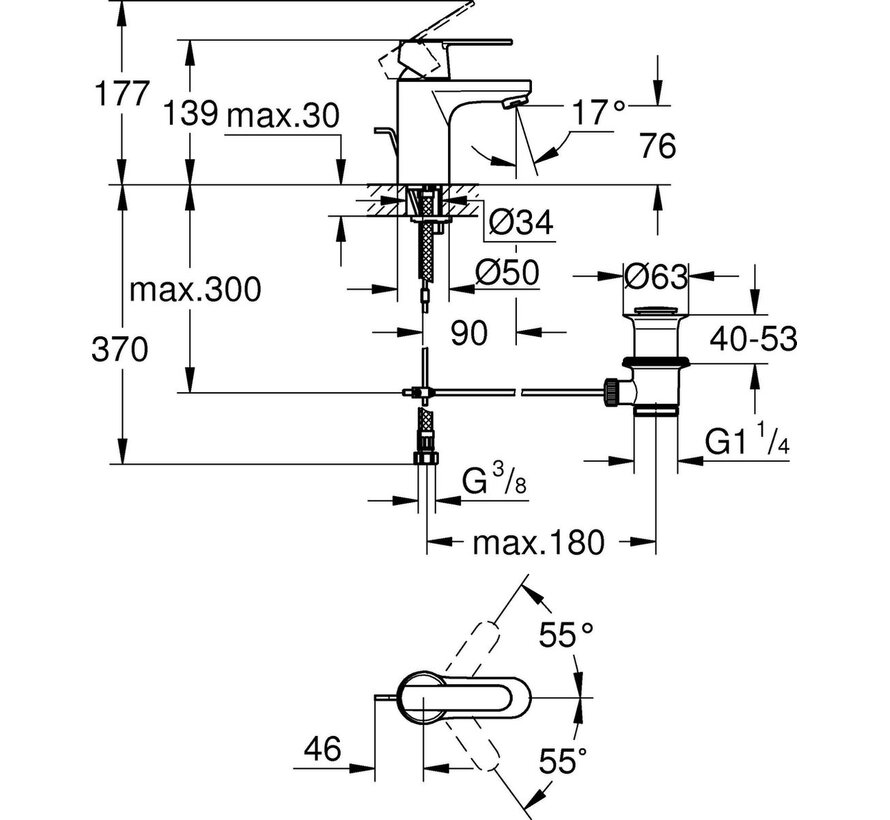 Grohe QuickFix Get wastafelmengkraan met trekwaste chroom