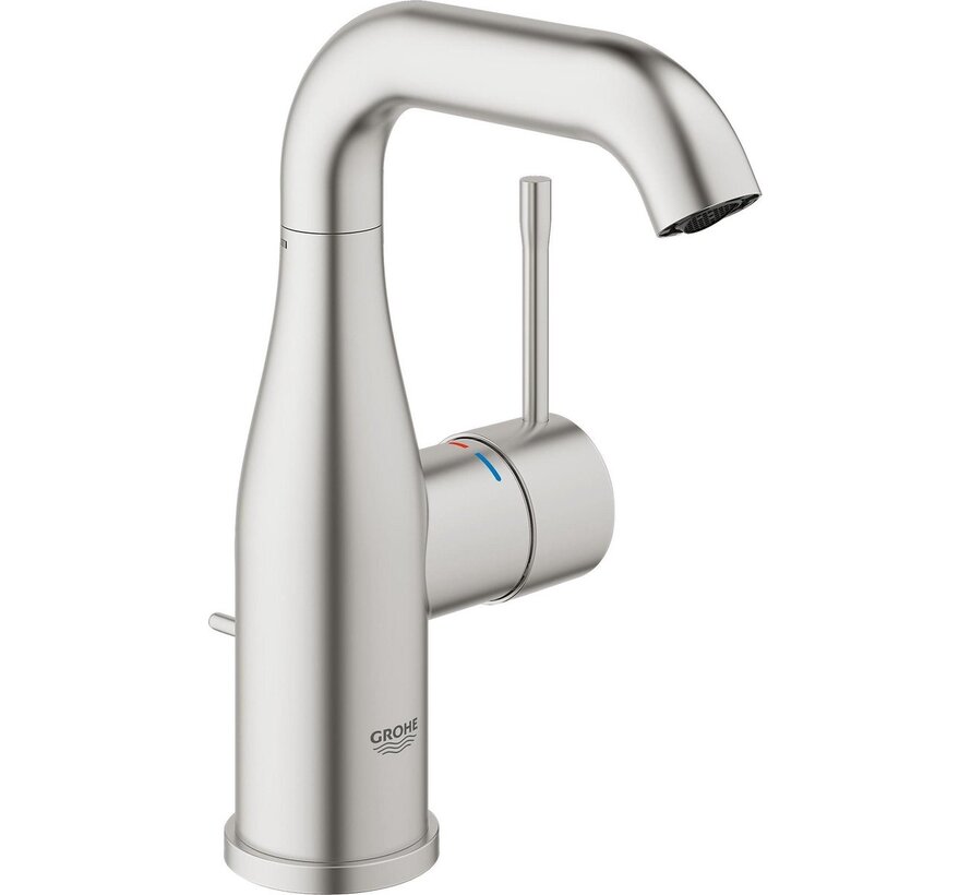 GROHE Essence New M-size wastafelkraan met waste en supersteel afwerking