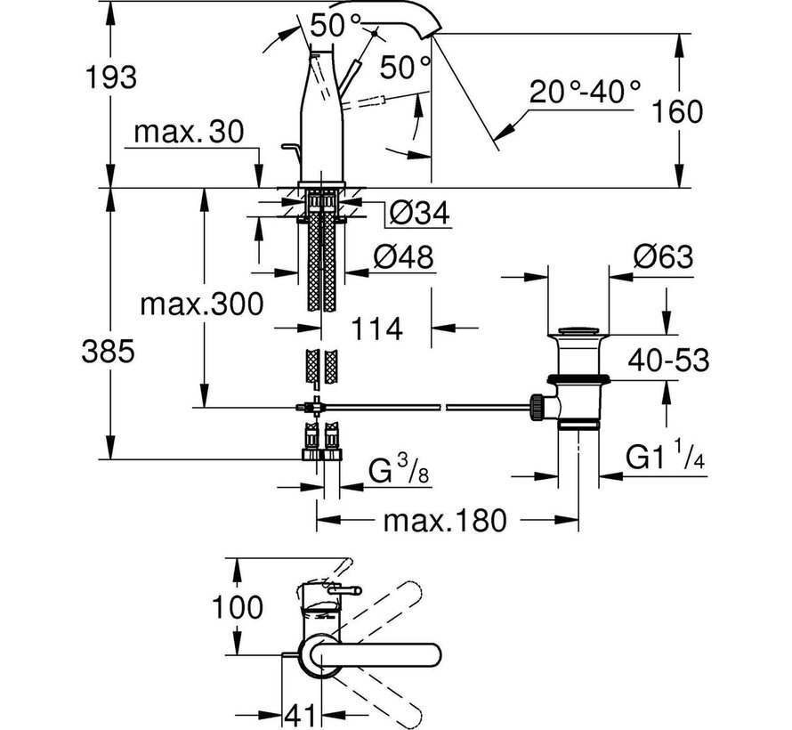 GROHE Essence New M-size wastafelkraan met waste en supersteel afwerking