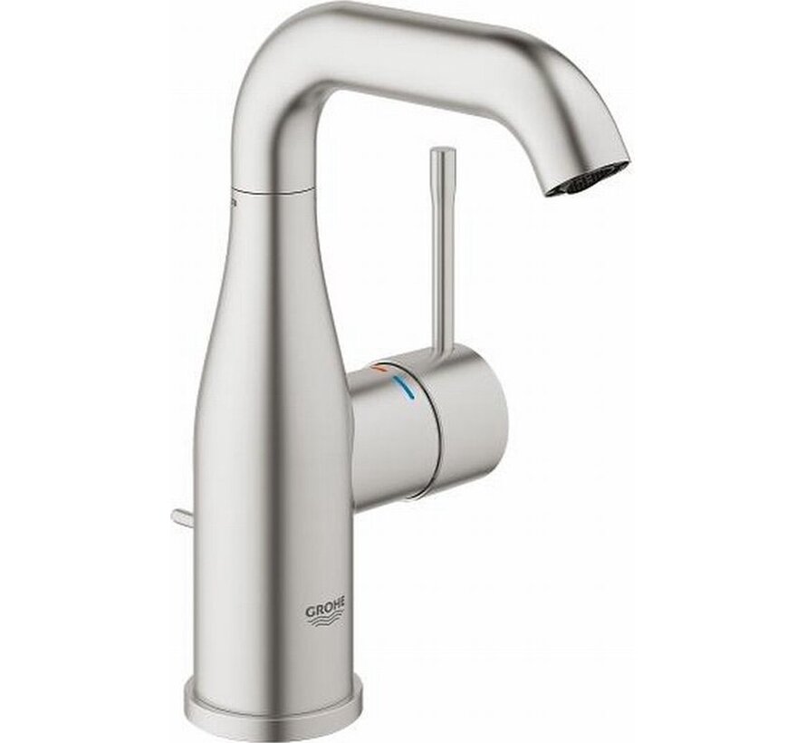 GROHE Essence New M-size wastafelkraan met waste en supersteel afwerking