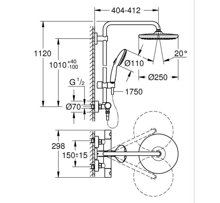 GROHE Vitalio Start System 250 QuickFix regendoucheset met handdouche en thermostaatkraan