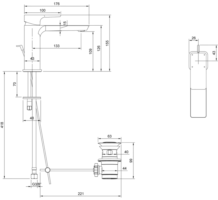 Villeroy & Boch Subway 3.0 eengreeps wastafelkraan met trekstang-afvoer chroom