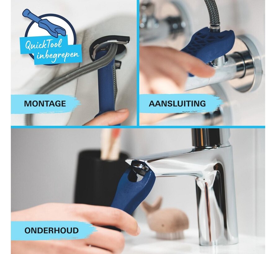 Grohe QuickFix Start S wastafelkraan mat zwart met push-open waste met ColdStart en waterbesparende EcoJoy functie