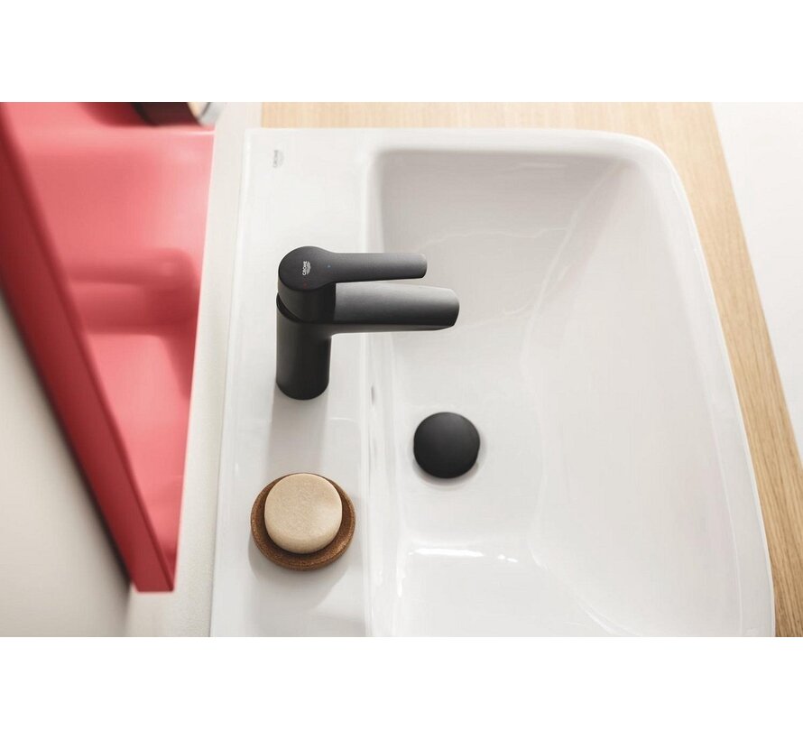 Grohe QuickFix Start S wastafelkraan mat zwart met push-open waste met ColdStart en waterbesparende EcoJoy functie