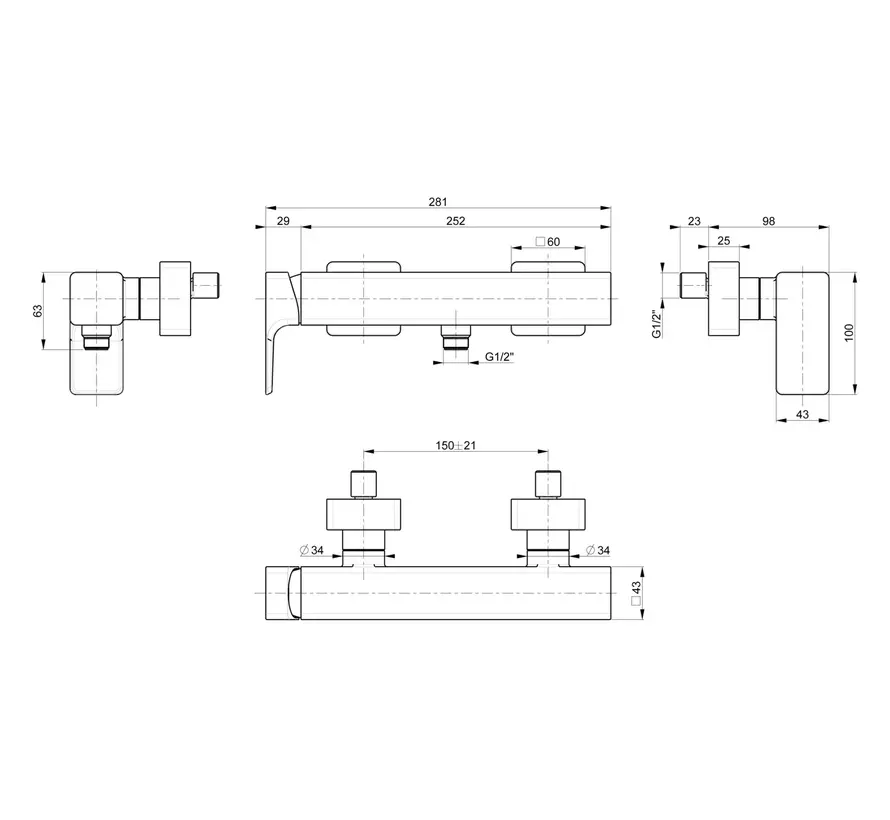 Villeroy en Boch Subway 3.0 eengreeps douchekraan chroom voor moderne douches