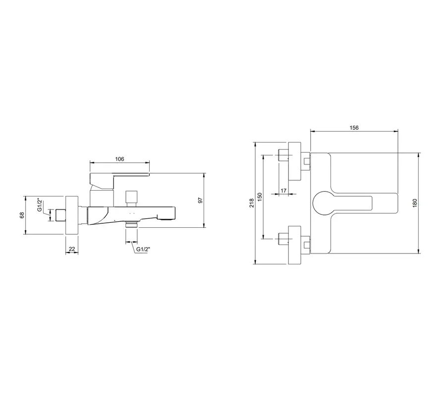 Villeroy en Boch Architectura eengreeps badkraan chroom voor bad en douche