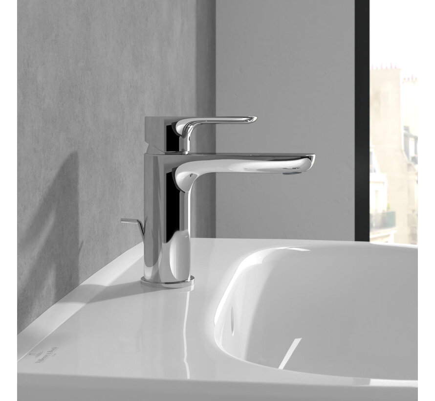 Villeroy en Boch O.novo eengreeps wastafelkraan met trekstang afvoergarnituur chroom