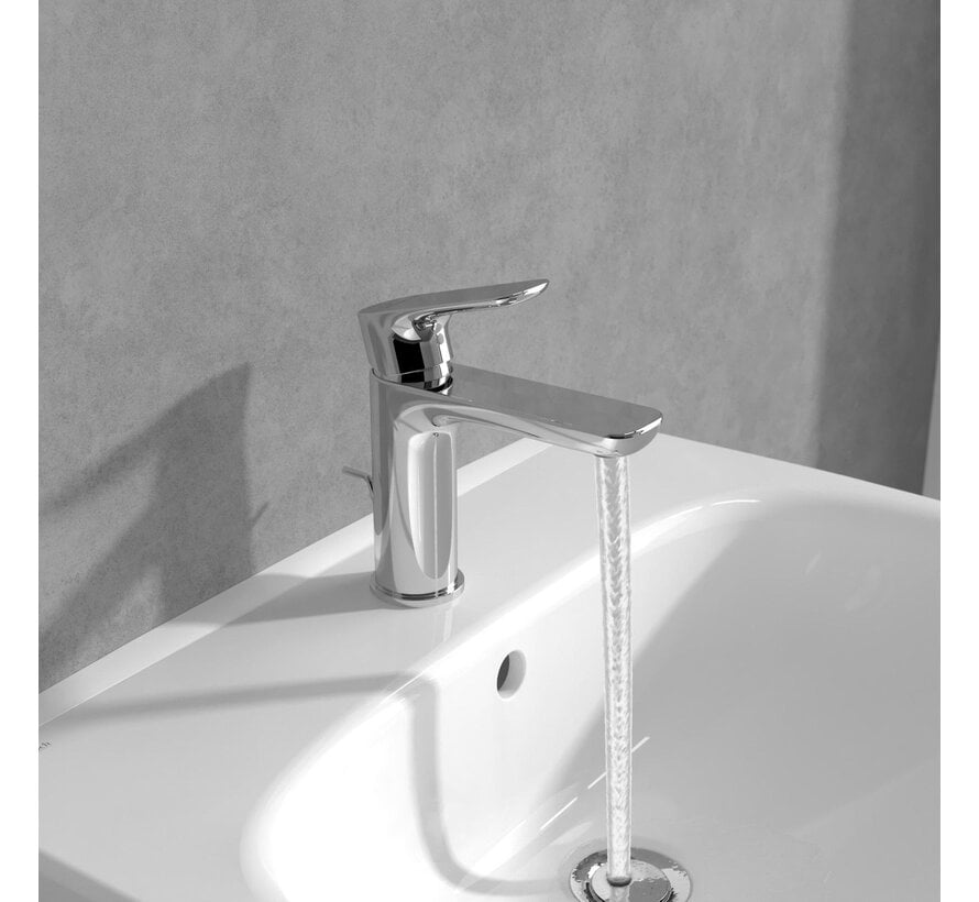 Villeroy en Boch O.novo eengreeps wastafelkraan met trekstang afvoergarnituur chroom