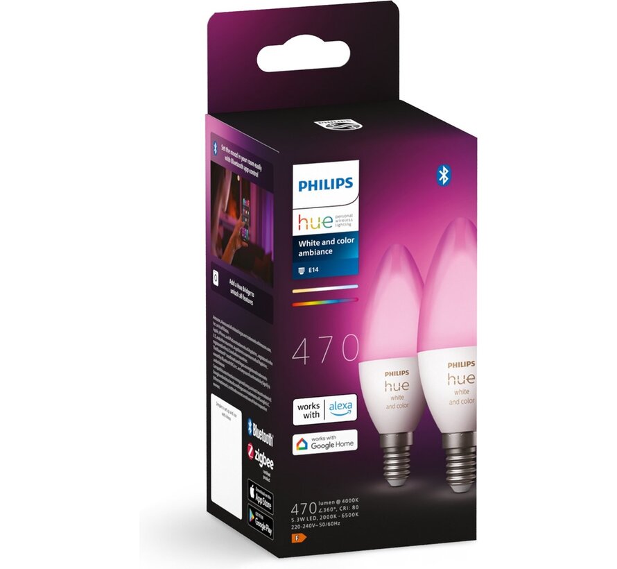 Philips Hue White and Color Ambiance Kaarslamp E14 2-pack - EAN 8719514356719