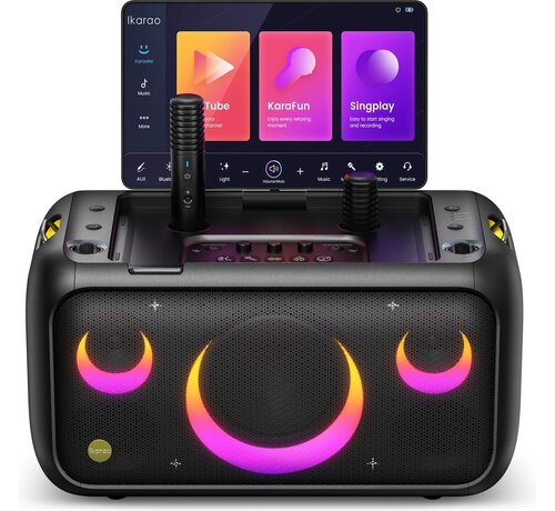 Ikarao Break X1 karaoke speaker – krachtige party speaker met verlichting en microfoons