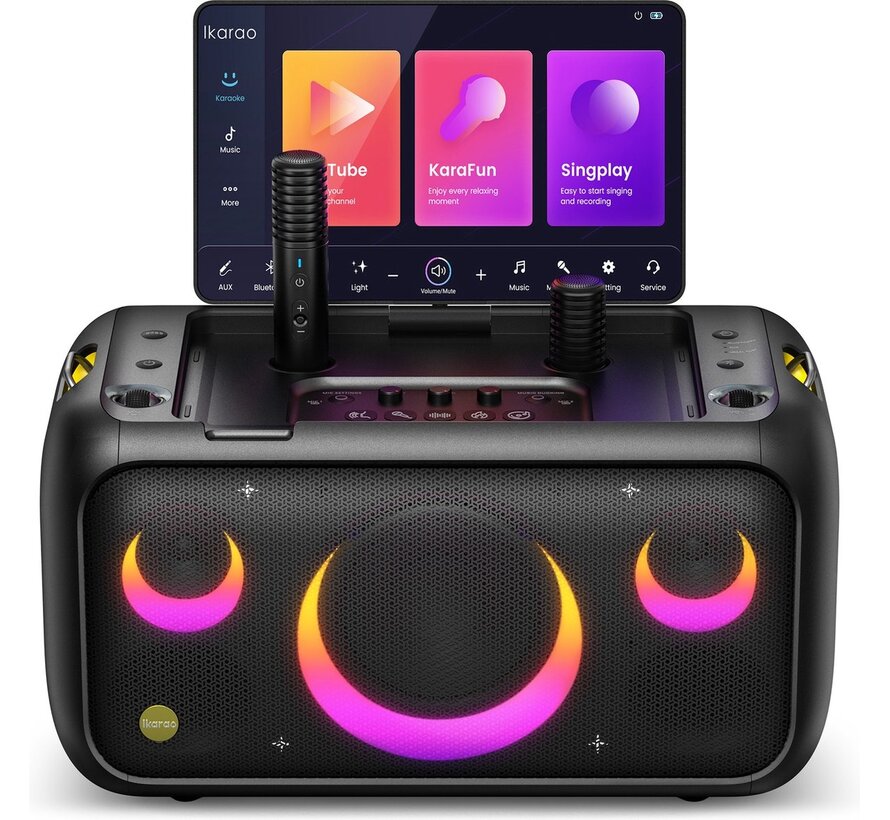 Ikarao Break X1 karaoke speaker – krachtige party speaker met verlichting en microfoons