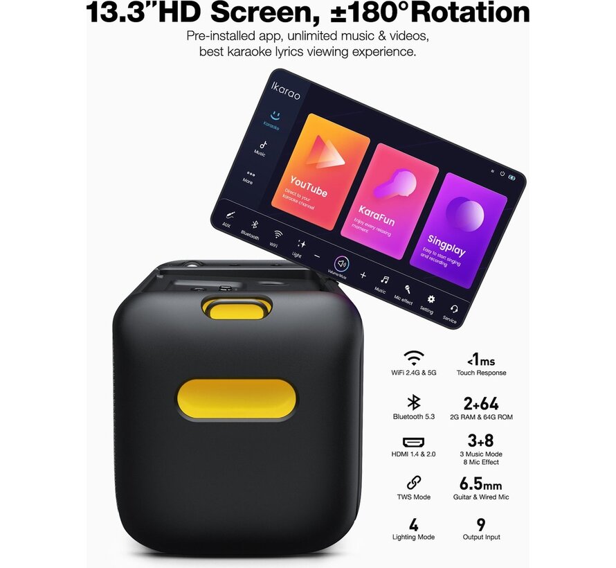 Ikarao Break X1 karaoke speaker – krachtige party speaker met verlichting en microfoons