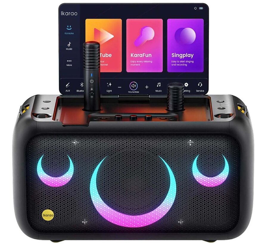 Ikarao Break X1 karaoke speaker – krachtige party speaker met verlichting en microfoons