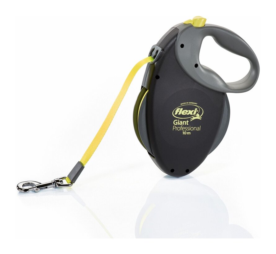 Flexi Rollijn Giant Tape Profession hondenriem 10 m zwart/neon geel maat L voor grote en krachtige honden