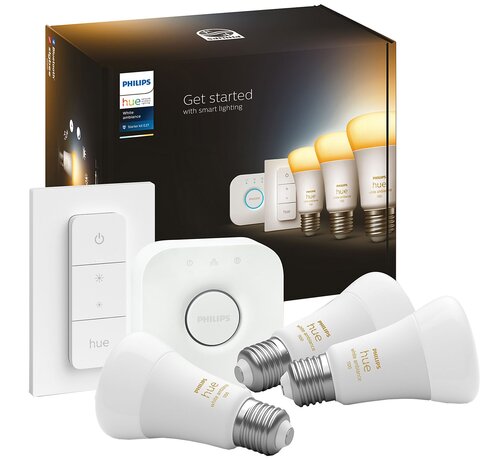 Philips Hue Starterkit E27 White Ambiance 1100 lumen (3 lampen, Bridge en Dimmer Switch)