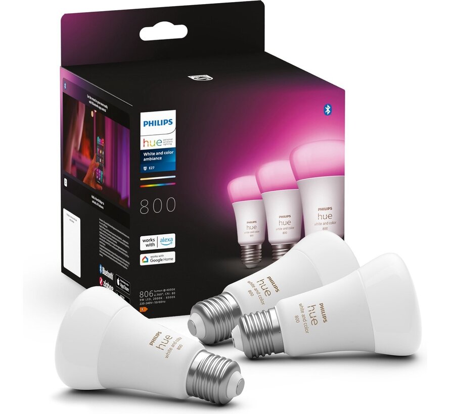 Philips Hue White and Color Ambiance E27 800 lumen Bluetooth 3-pack slimme E27-lampen