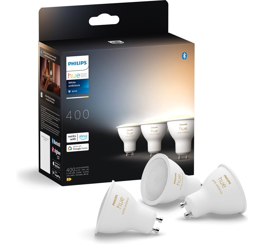 Philips Hue White Ambiance GU10 Bluetooth slimme spots 3-pack